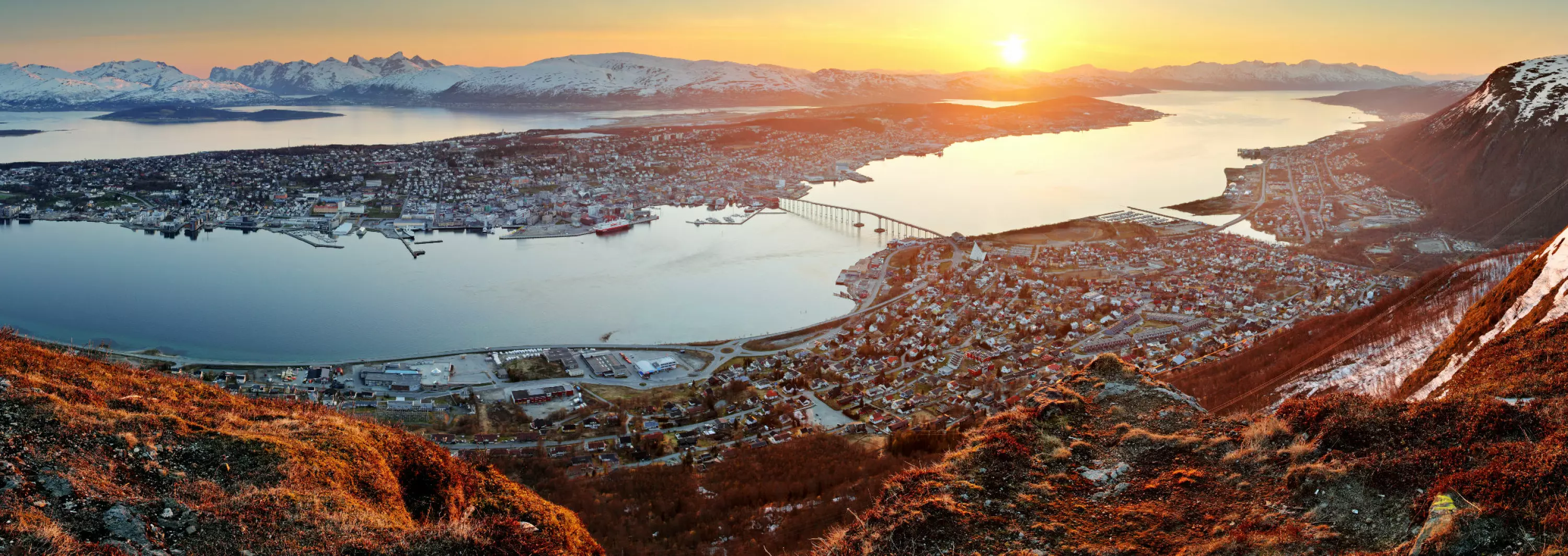 Norway,City,Panorama,-,Tromso,At,Sunset
