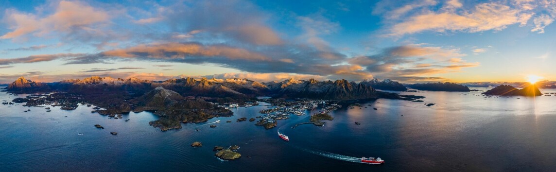 Aerial,Sunrise,Over,Svolvaer,,Lofoten,Islands,,Norway