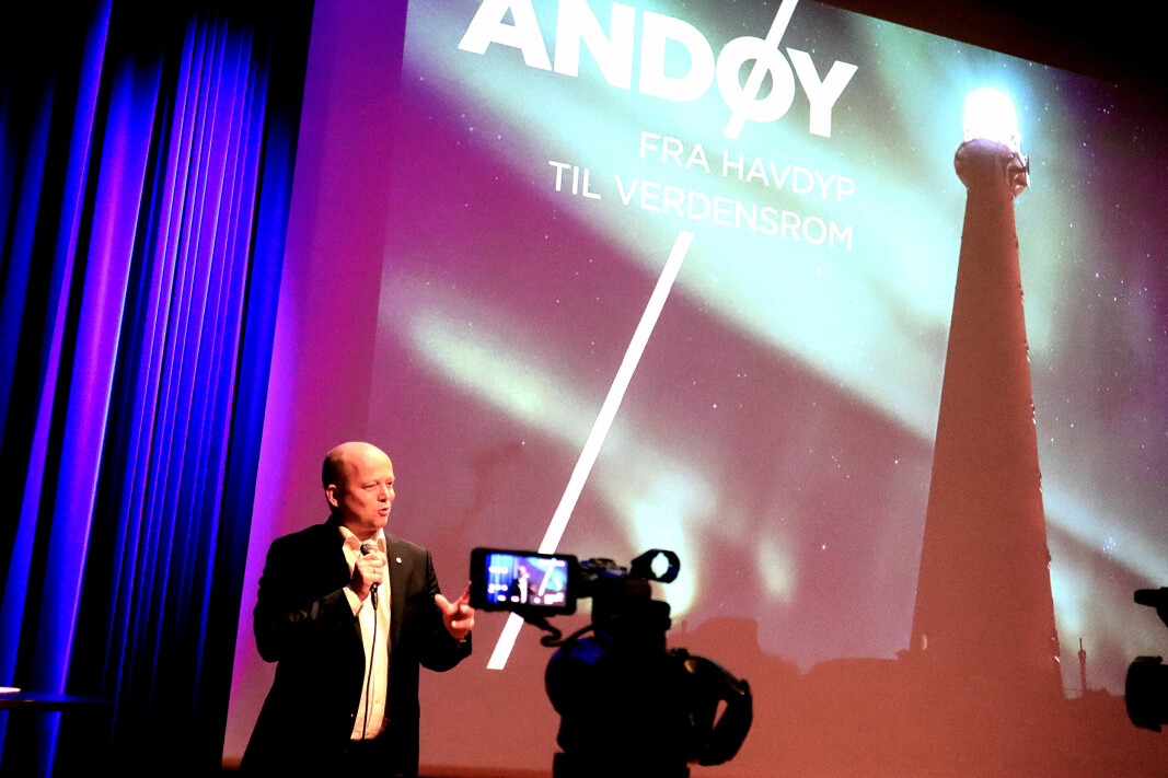 Sp-leder og finansminister Trygve Slagsvold Vedum på seminaret «Innovative Andøy» torsdag morgen.