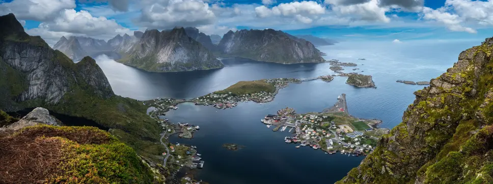 Scenic View from Reinebringen Mountain in Lofoten, Norway Scenic View from Reinebringen Mountain in Lofoten, Norway