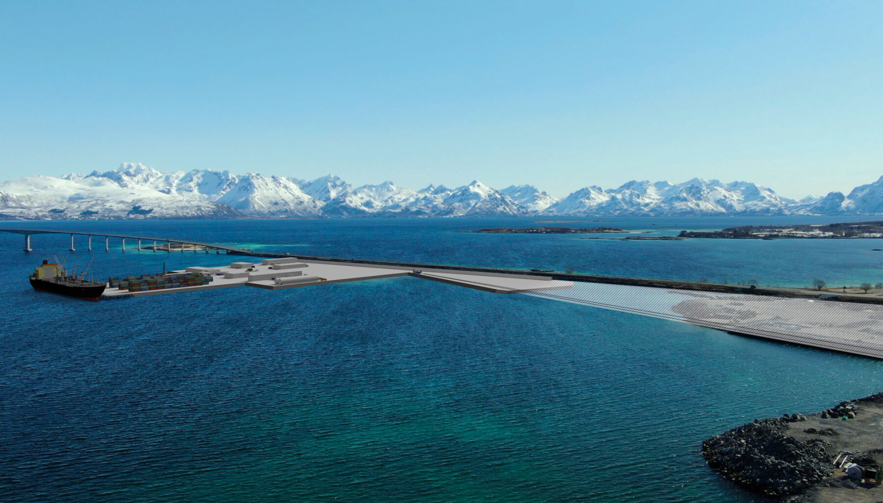 Illustrasjon av det som skal bli Stokmarknes Miljøhavn, midt i indrefileten av Lofoten og Vesterålen. Illustrasjon av det som skal bli Stokmarknes Miljøhavn, midt i indrefileten av Lofoten og Vesterålen.
