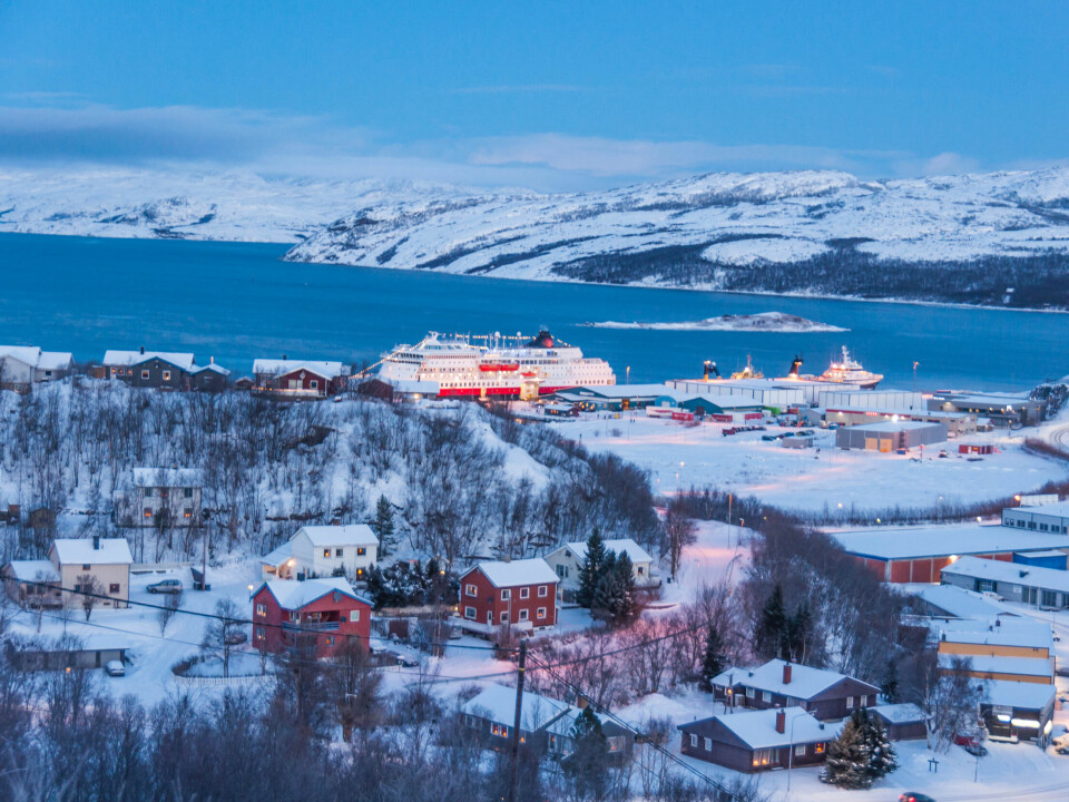 Cruise,Ships,Dock,In,The,Harbor,Of,Norway's,Northernmost,Town,