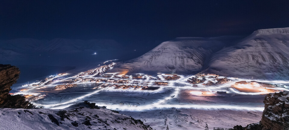 norway landscape ice nature of the city view of Spitsbergen Longyearbyen  Plateau Mountain Svalbard   arctic ocean winter  polar night view from above