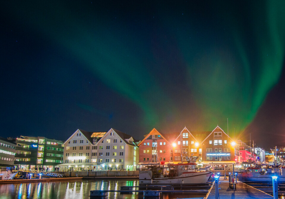 Northern,Lights,Over,Troms,Harbour,,Norway