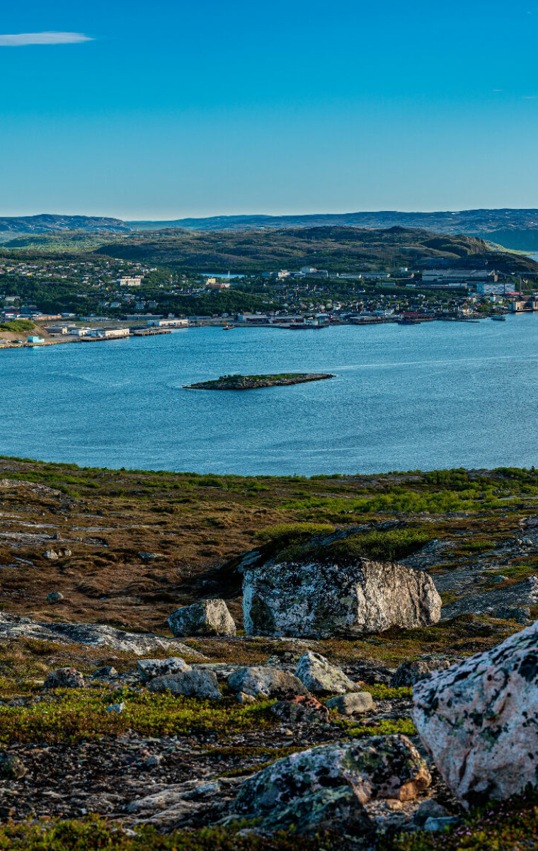 View from Lyngberget towards Kirkenes in Sør-Varanger, Norway.
